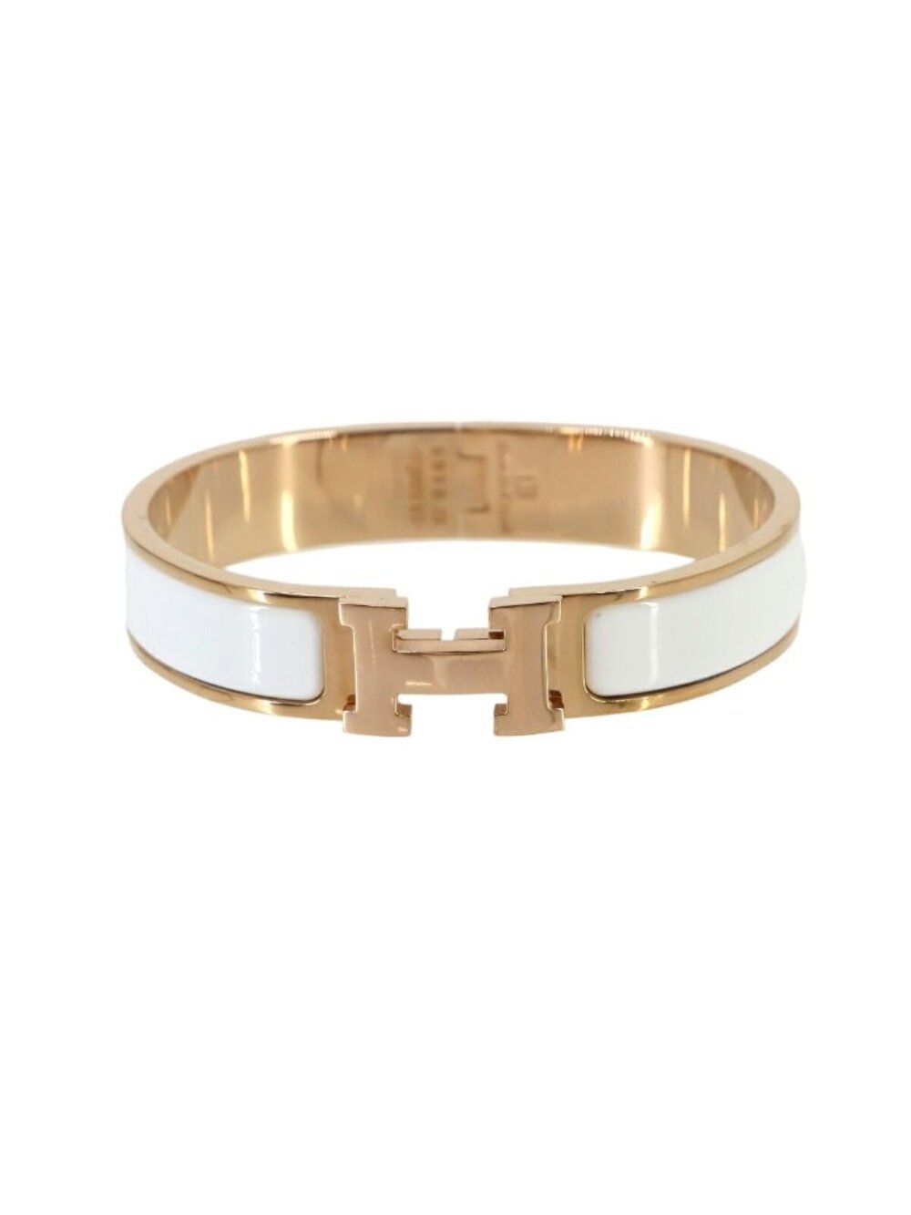 Hermes Clic H PM Bangle White Pink Gold Bracelet